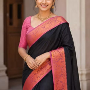 Women's Classic Black Cotton Saree