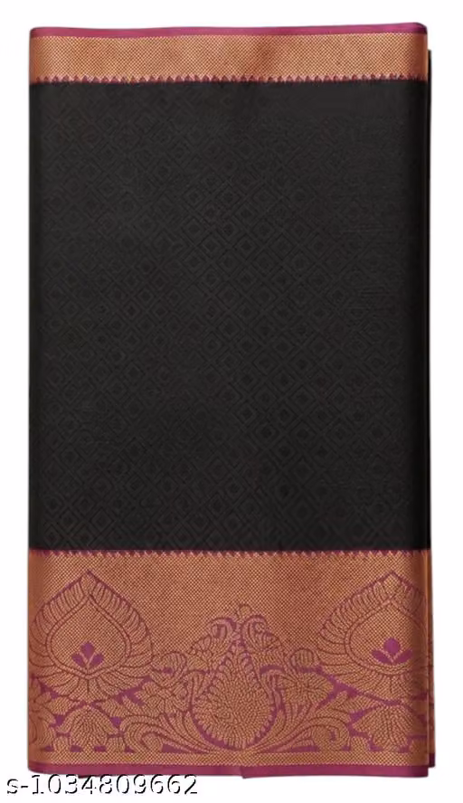 Women's Classic Black Cotton Saree - Image 4